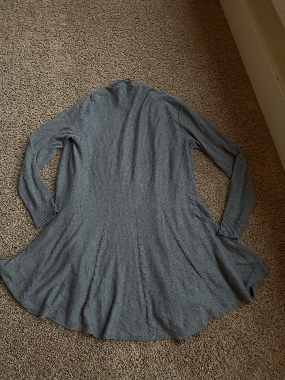 White House Black Market Gray Open-Front Ribbed Trim Cardigan - Picture 6 of 7